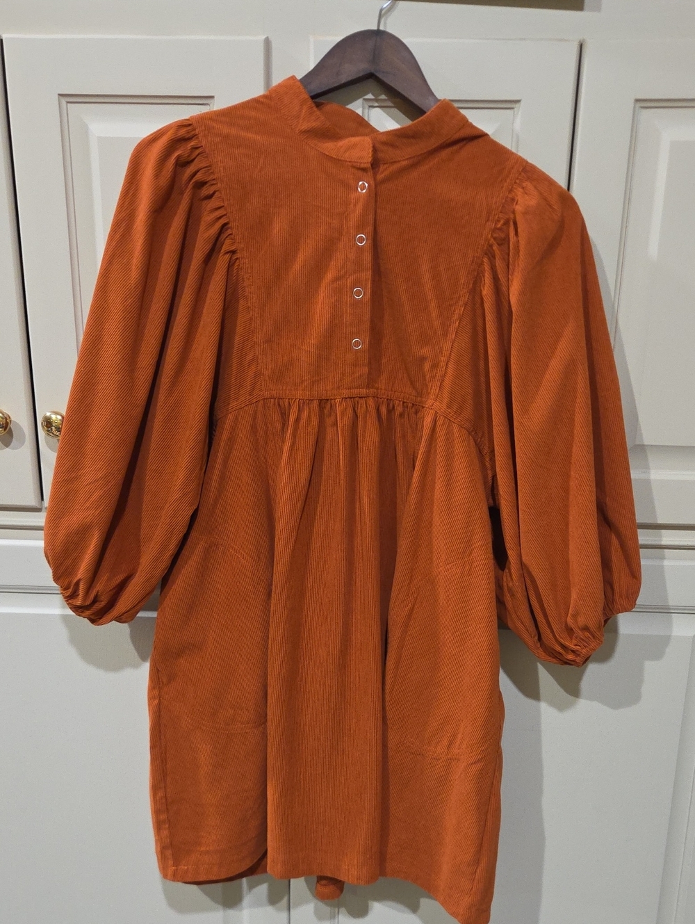Rust Orange Puff-Sleeve Mini Dress